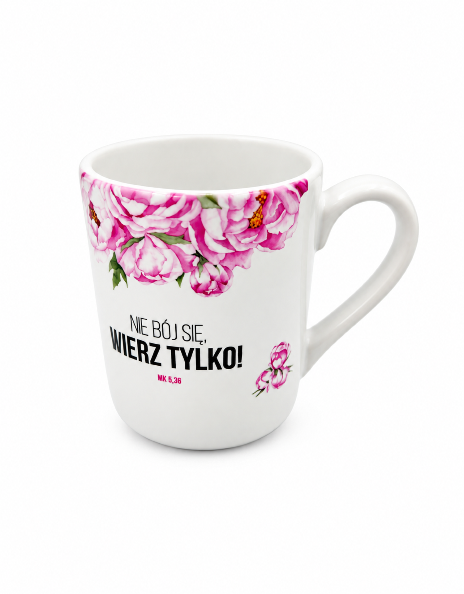Kubek Wierz tylko z cytatem z Ewangelii Marka 5,36